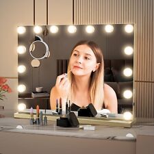 LED Hollywood Mirror 58x45 Vanity Makeup Mirror USB 15 Bulb Light Up Gold UK