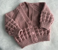 New Hand Knitted Girl's Baby  Posey Pink Patterned Cardigan 0 -3 months approx
