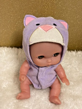 5" Berenguer Doll (preloved) Brown Eyes Dressed in Purple Outfit