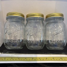 3 x Ball Mason’s Glass Jars With Screw-on Metal Lids VGC
