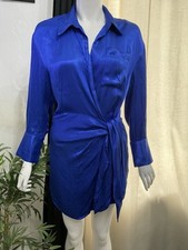 Zara Women’s Wrap Dress Satin Dress Cobalt Blue Size Medium