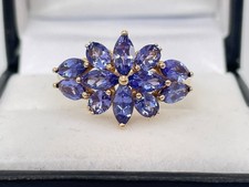 ILIANA 18ct Gold Hallmarked AAA Tanzanite Cluster Ring. Goldmine Jewellers.