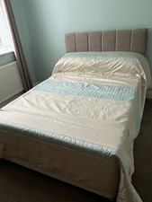 Dunelm Champagne Gold and Duck Egg Blue Green King Size Faux Silk Bedspread