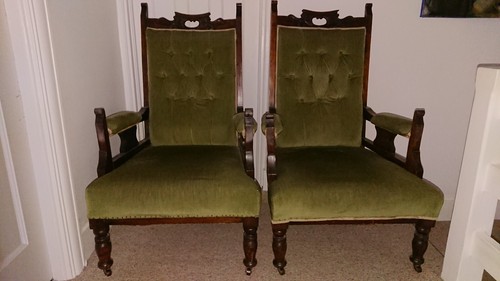 Antique armchairs pair green - armchairs,