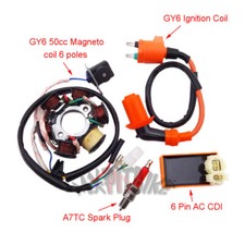Racing Ignition Coil Magneto Stator Spark Plug CDI GY6 49cc 50cc Moped Scooter