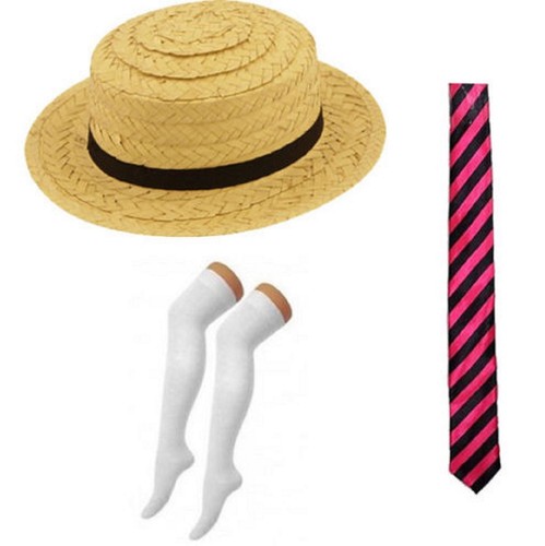 Straw boater hat pink black - straw,