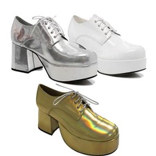 Fancy Dress Mens 70s 80s Party Platform White Silver Gold Eurovision Shoes 