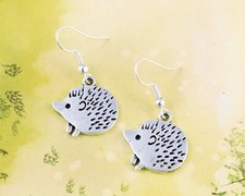Hedgehog Earrings, Cute Woodland Animal Jewellery, Nature Lover Gift, Silver 