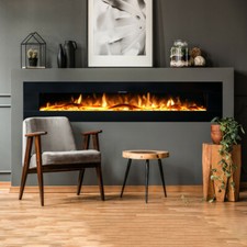 Ezee Glow Zara XL 72" Black Wall Mounted or Recessed / Built In Electric Fire