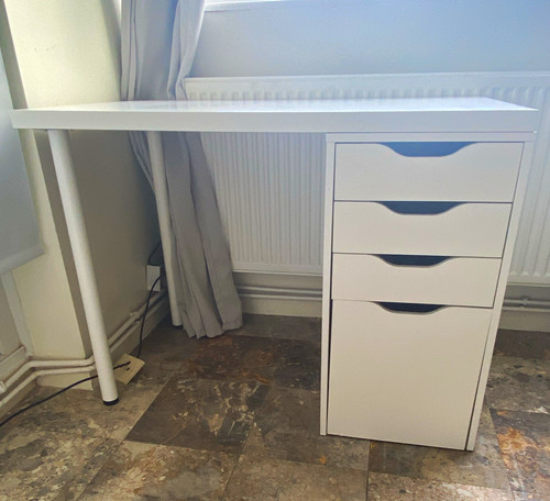White computer desk - computer,