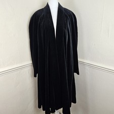 St Michael Vintage Black Cotton Velvet Swing Opera Coat UK 10 Relaxed