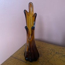 Dark Amber Medium finger vase 28cm Tall Swung Vase - possibly Murano