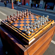 Large Chess Set Vintage Board