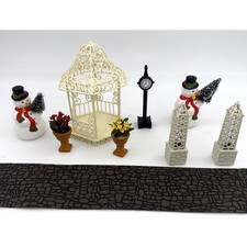 Dept 56 Nine Piece Lot Snow Village & Season’s Bay - Snowman Gazebo Lattice Road