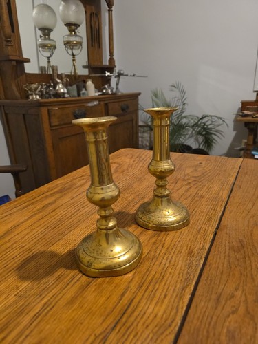 Antique pair brass - brass, candle