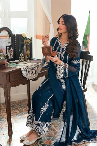 Azure embroidered chiffon - azure,