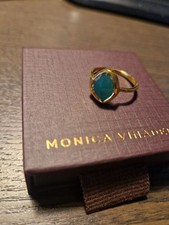 Monica Vinader Gold Vermeil Siren Small Nugget Stacking Ring - Green Onyx Size P