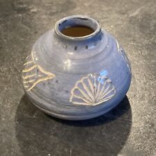 Vintage Studio Art Pottery Blue Glaze Beach Sea Shell Kite Bud Vase Signed