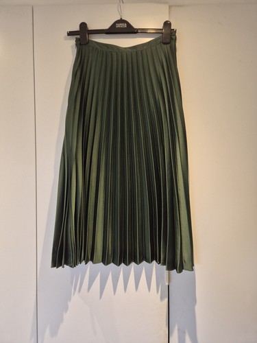 Khaki green satin pleated midi - green,