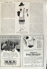 Old Vintage Print 1917 Afternoon Costume Fashion B.S.A. Motor Cycle Price 20th