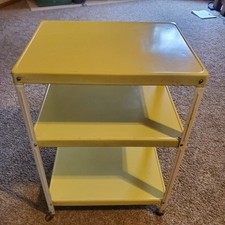 Vtg  COSCO  Kitchen Cart 3 Tier  1950’s Rolling Yellow Bar Utility Cart Wood Wh