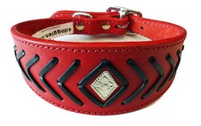 Red Leather Saluki, Afghan Collar Whippet Greyhound Collars FISH STITCH DESIGN