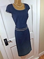 Gold by Michael H Navy Blue & White Lined Dress, UK 12, Good Condition