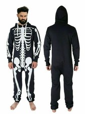 Men's Skeleton Halloween Hooded   Zip Up All In One Jumpsuit S - 2XL