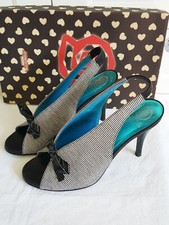 URSULA MASCARO Menorca Black & White Striped SlingBack Heels, Size 4 - VGC