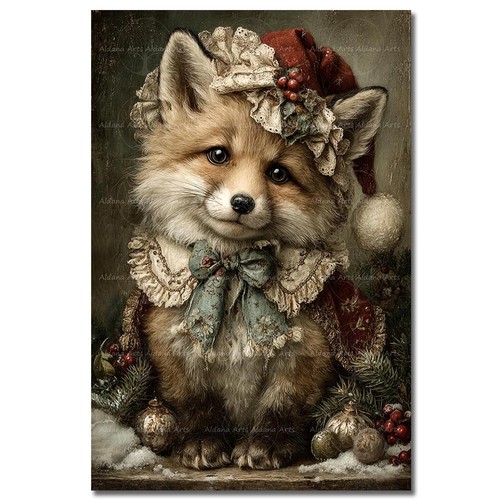 Christmas fox cub - fox, print