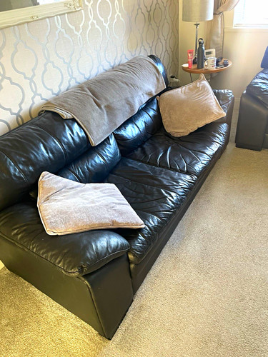 Black leather piece sofa - black,