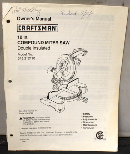 Owner manual craftsman - manual,
