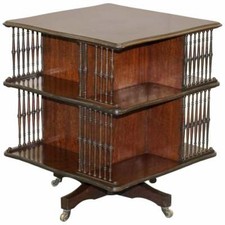 VICTORIAN ANTIQUE HOWARD & SON'S REVOLVING LIBRARY BOOKCASE SIDE END WINE TABLE