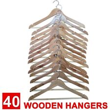 SECONDS -  40 WOODEN COAT HANGERS SUIT GARMENTS CLOTHES WOOD HANGER TROUSER BAR
