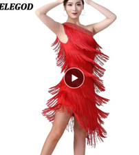 Latin dance tassel diamante encrusted dress in PINK Rumba cha cha ballroom