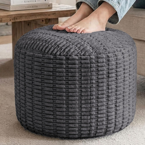 Round corduroy ottoman pouf - corduroy,