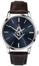 Sekonda Men's Masonic Watch with Blue Dial and Brown Strap 90093