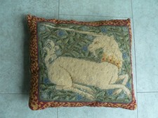 Vintage Tapestry Needlepoint Aubusson Style Cushion With Velvet Back Unicorn