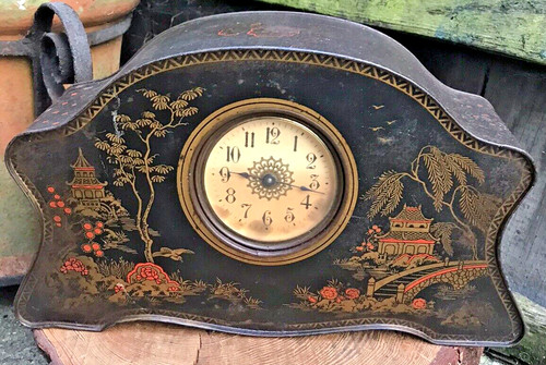 Vintage biscuit tin mantel