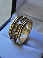 Heavy 8.1g Beautiful Diamond 9ct Gold Wide Women's Band Ring Boho Vintage Gift