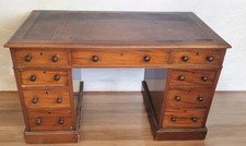 VICTORIAN SOLID OAK TWIN PEDESTAL LEATHER TOPPED WRITING DESK