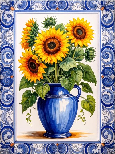 Tile mural sunflowers - mural, in