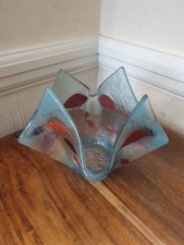 Vintage Murano Style Blown Art Glass Stretched & Formed Blue Candle Holder/Vase