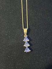 Vintage Fully Hallmarked 10ct Yellow Gold Tanzanite Pendant & Chain / Necklace