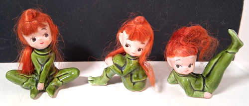 Vintage green ceramic pixies - 3,