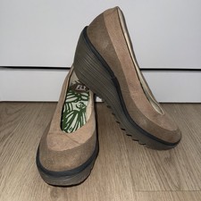 FLY LONDON DESIGNER UK 4 EU 37 WOMENS TAUPE LEATHER COURT PLATFORM HEELS SHOES