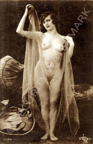 Erotic sepia postcard - postcard, nude
