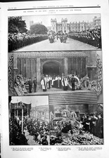 Antique Print Funeral King Paddington Windsor St Georges Queen Wreaths 1910