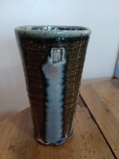 A Lovely Ruthanne Tudball Studio Pottery Soda Glazed Tall Beaker, Black Slip