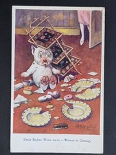 Bonzo Dog Comic Postcard Studdy C1925 Afternoon Tea Stand Upturned Trouble Comes